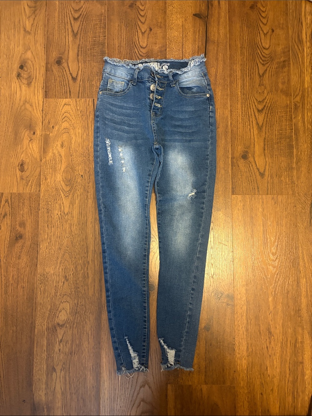 High-Rise Distressed Skinny Jeans — Medium Blue